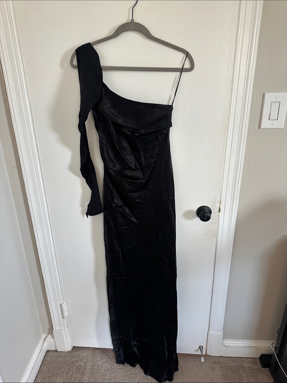 Hello Molly Black One-Shoulder Satin Gown